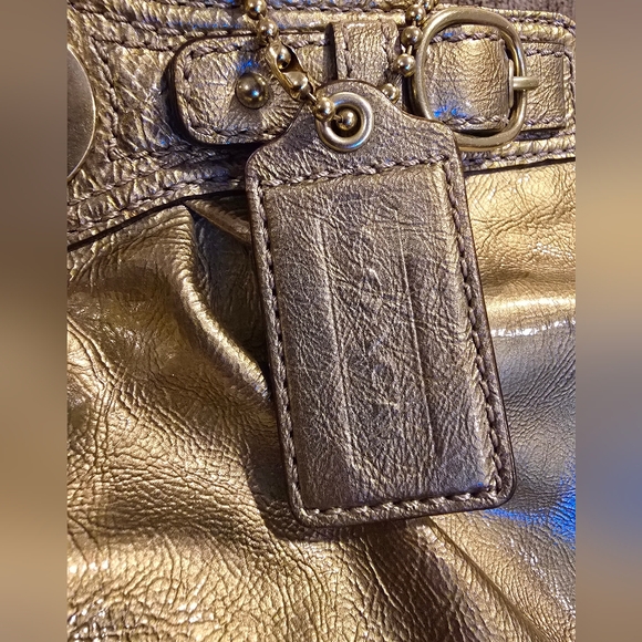 COACH 13926 Gold Metallic Patent Leather Satchel Bell Shaped Purse Handbag - Picture 3 of 16